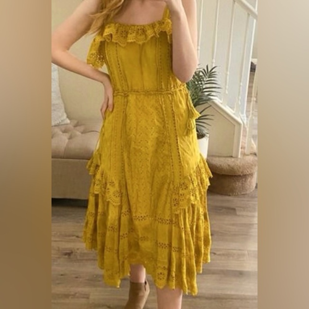 Ulla Johnson eyelet 2 678$ Edwina dress boho designer chartreuse luxury spring - Picture 2 of 10